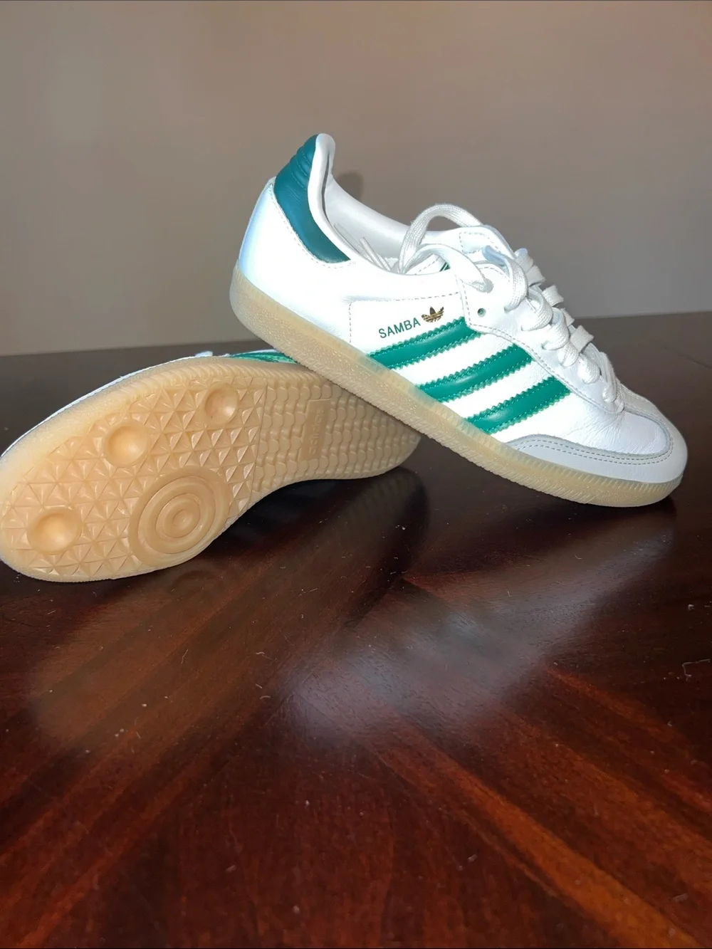 Adidas OG  Samba Classic Sneakers — White with Green Stripes